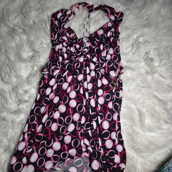 2K Ripe Pink Polka Dot Halter Top Chain Detail Clubwear - M/L - Picture 2 of 6